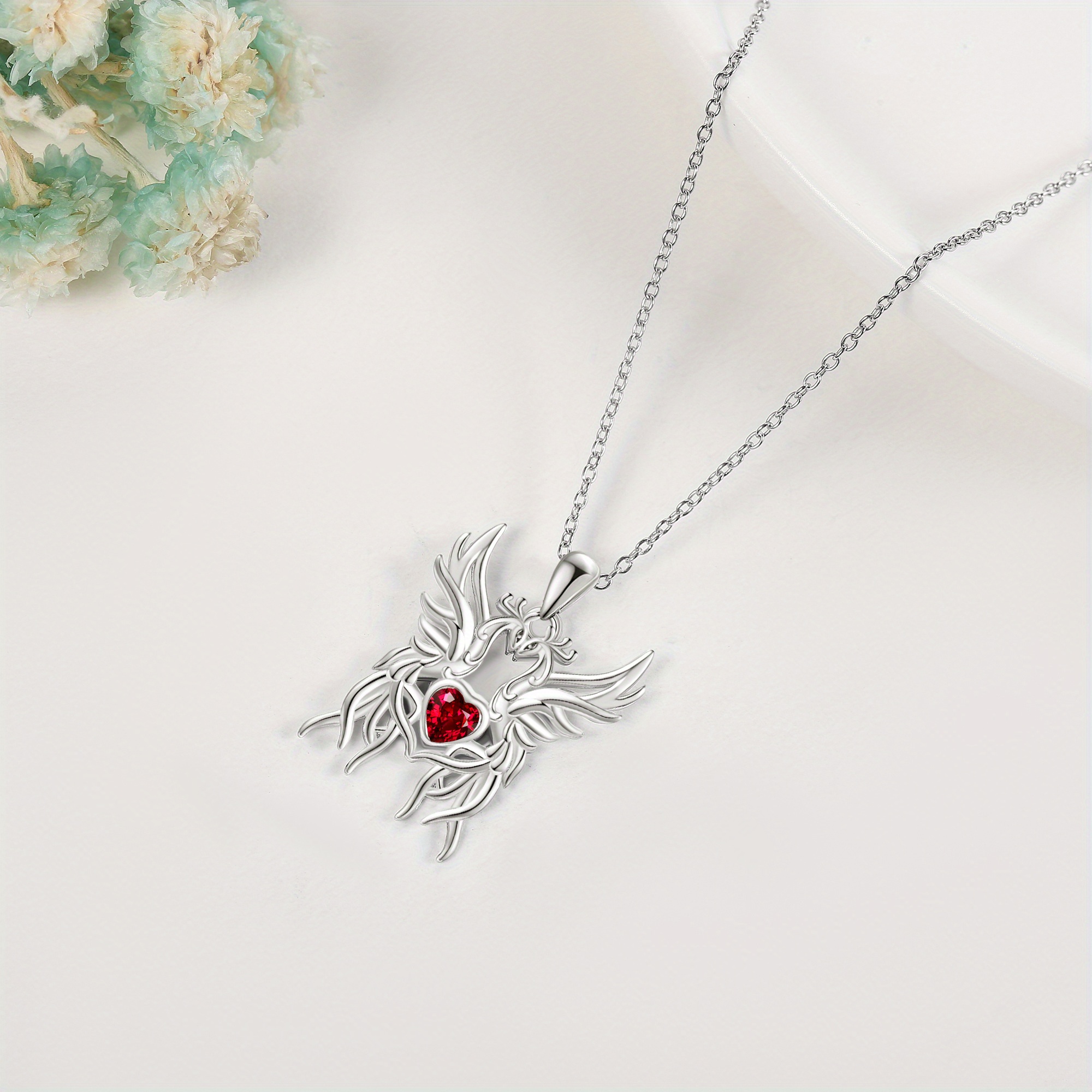 Phoenix Necklace 925 Sterling Silver Heart Phoenix Pendant Necklace